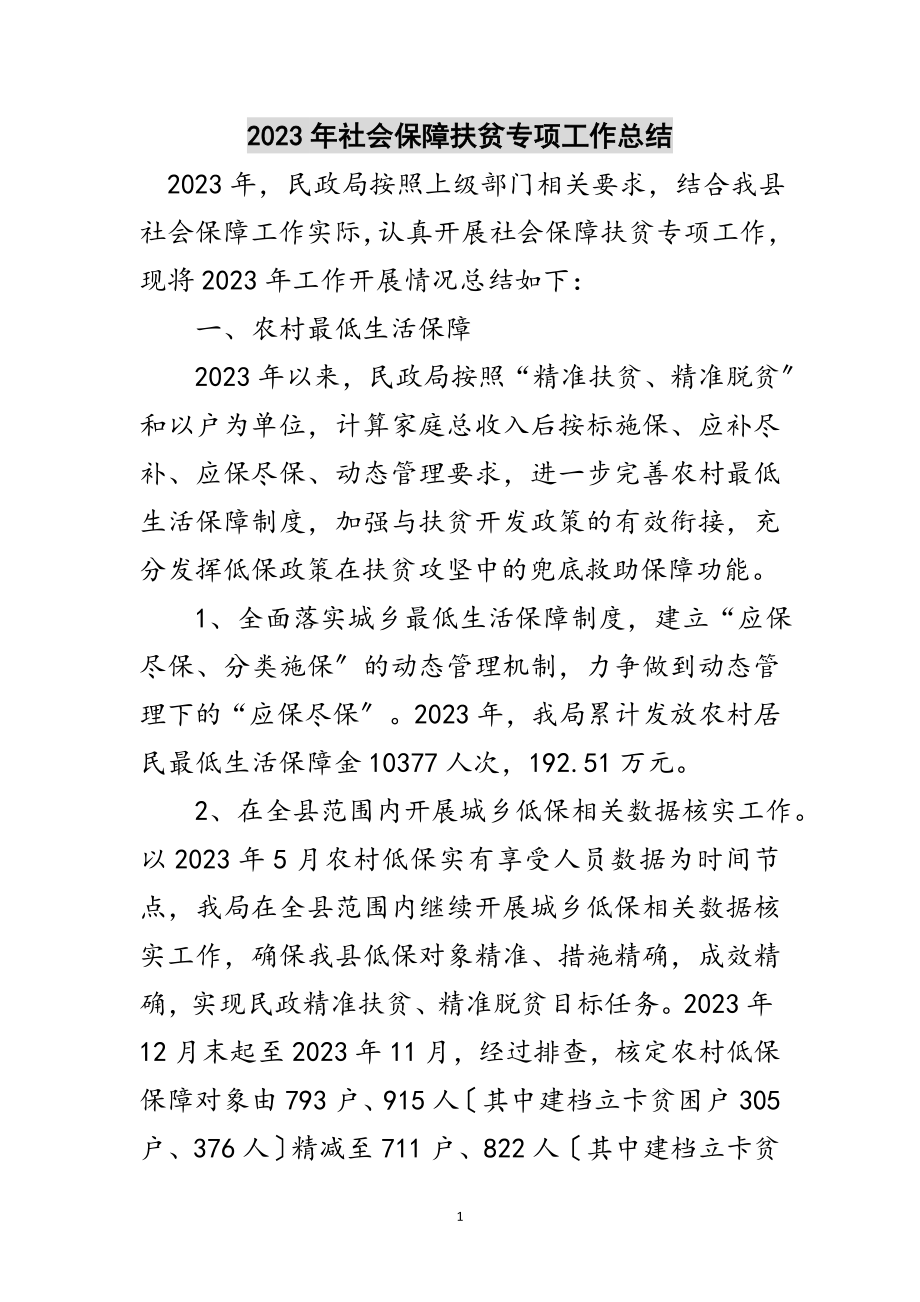 2023年年社会保障扶贫专项工作总结范文.doc_第1页