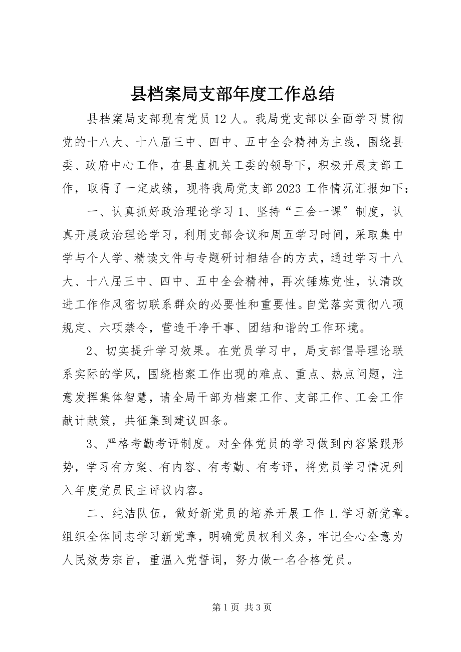 2023年县档案局支部年度工作总结.docx_第1页