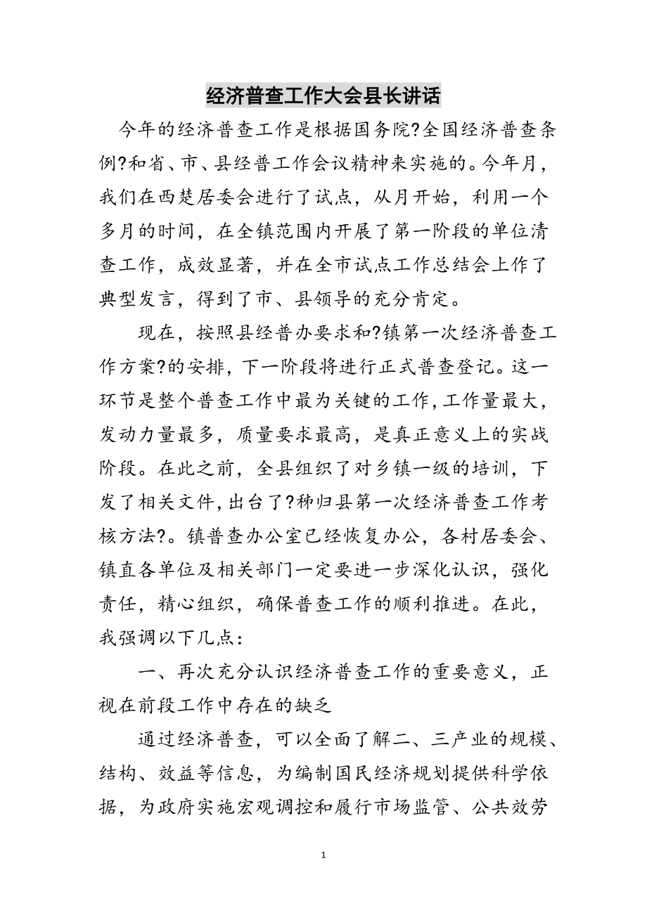 2023年经济普查工作大会县长讲话范文.doc_第1页