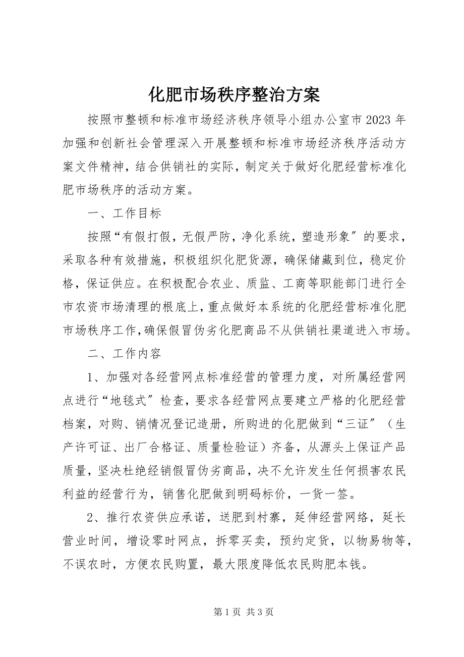 2023年化肥市场秩序整治方案.docx_第1页