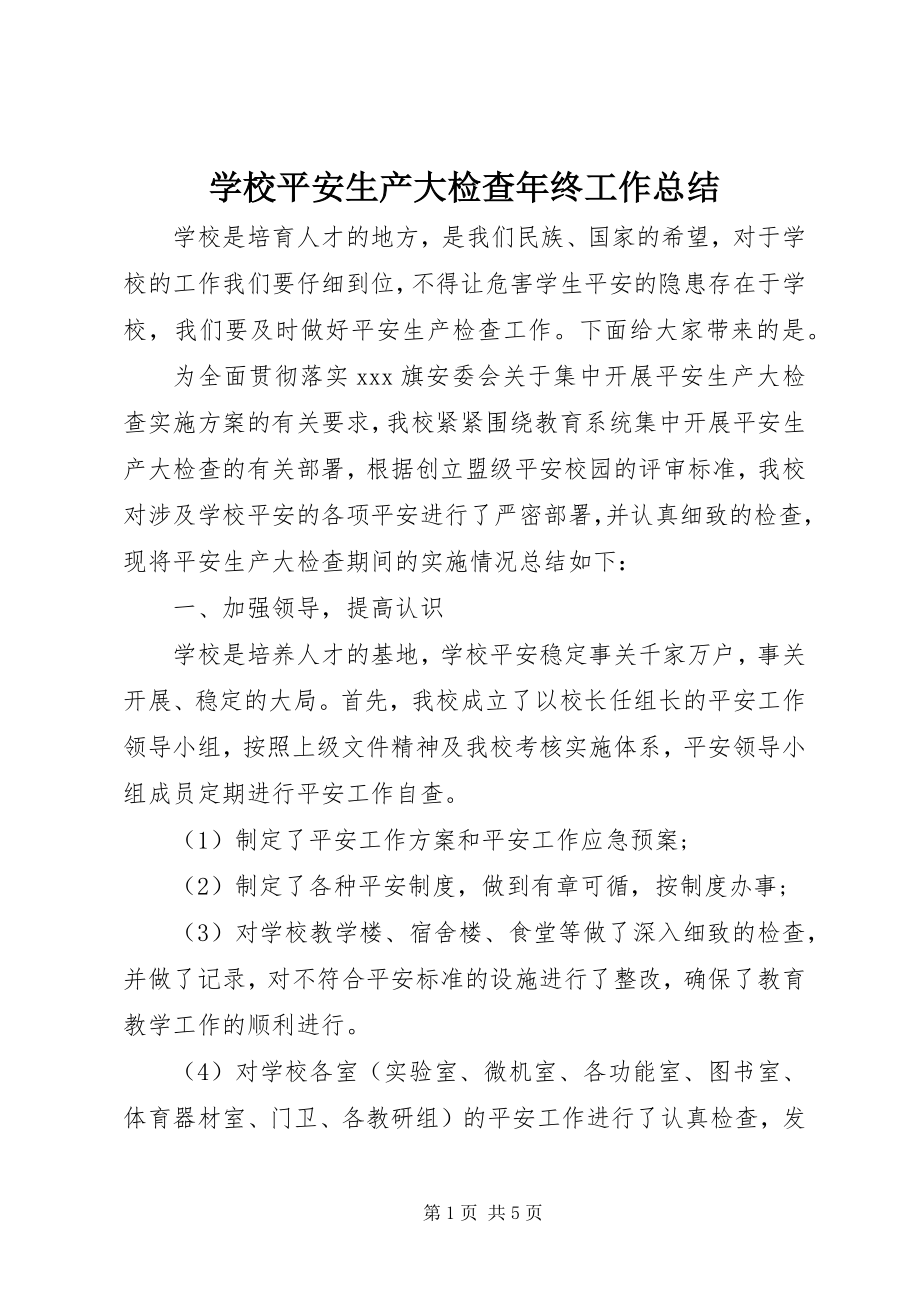 2023年学校安全生产大检查年终工作总结.docx_第1页