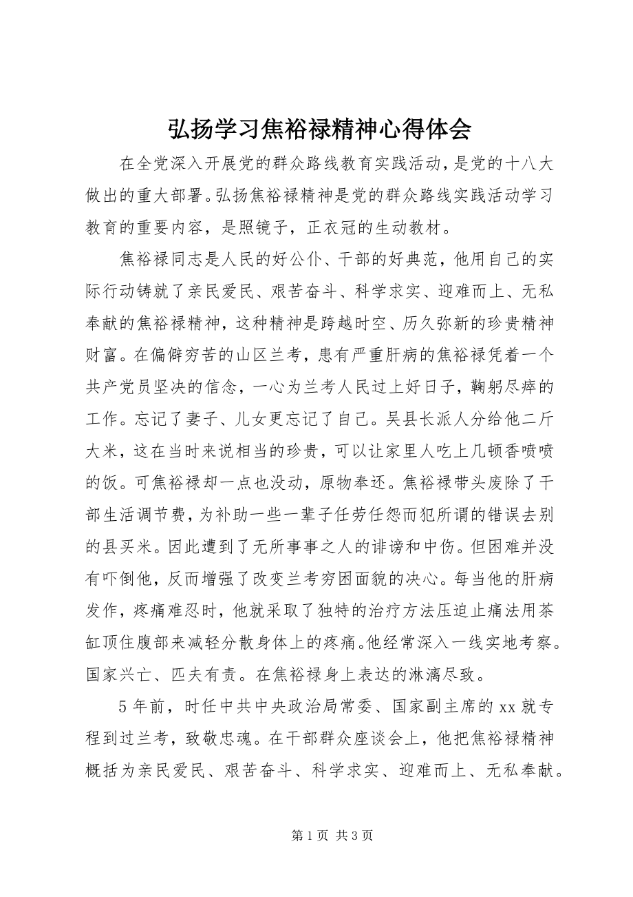 2023年弘扬学习焦裕禄精神心得体会.docx_第1页