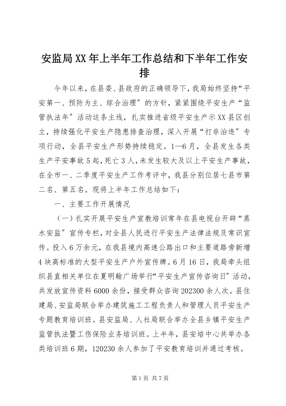 2023年安监局上半年工作总结和下半年工作安排新编.docx_第1页