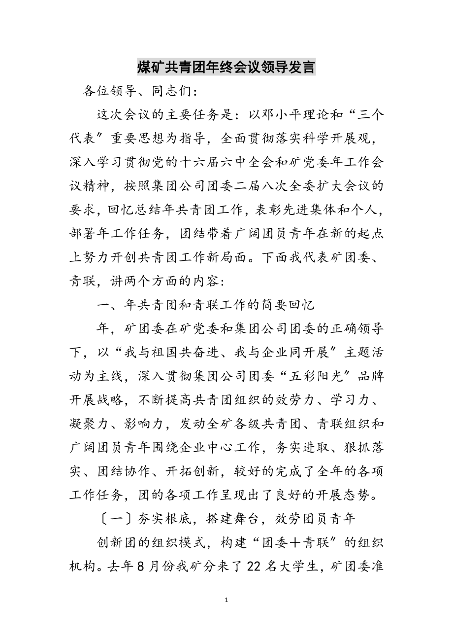 2023年煤矿共青团年终会议领导发言范文.doc_第1页