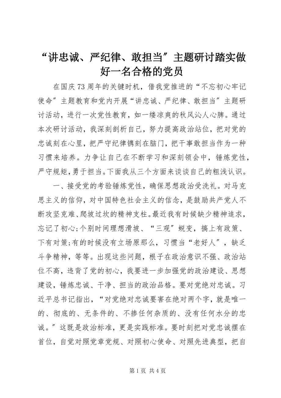 2023年讲忠诚严纪律敢担当主题研讨踏实做好一名合格的党员.docx_第1页