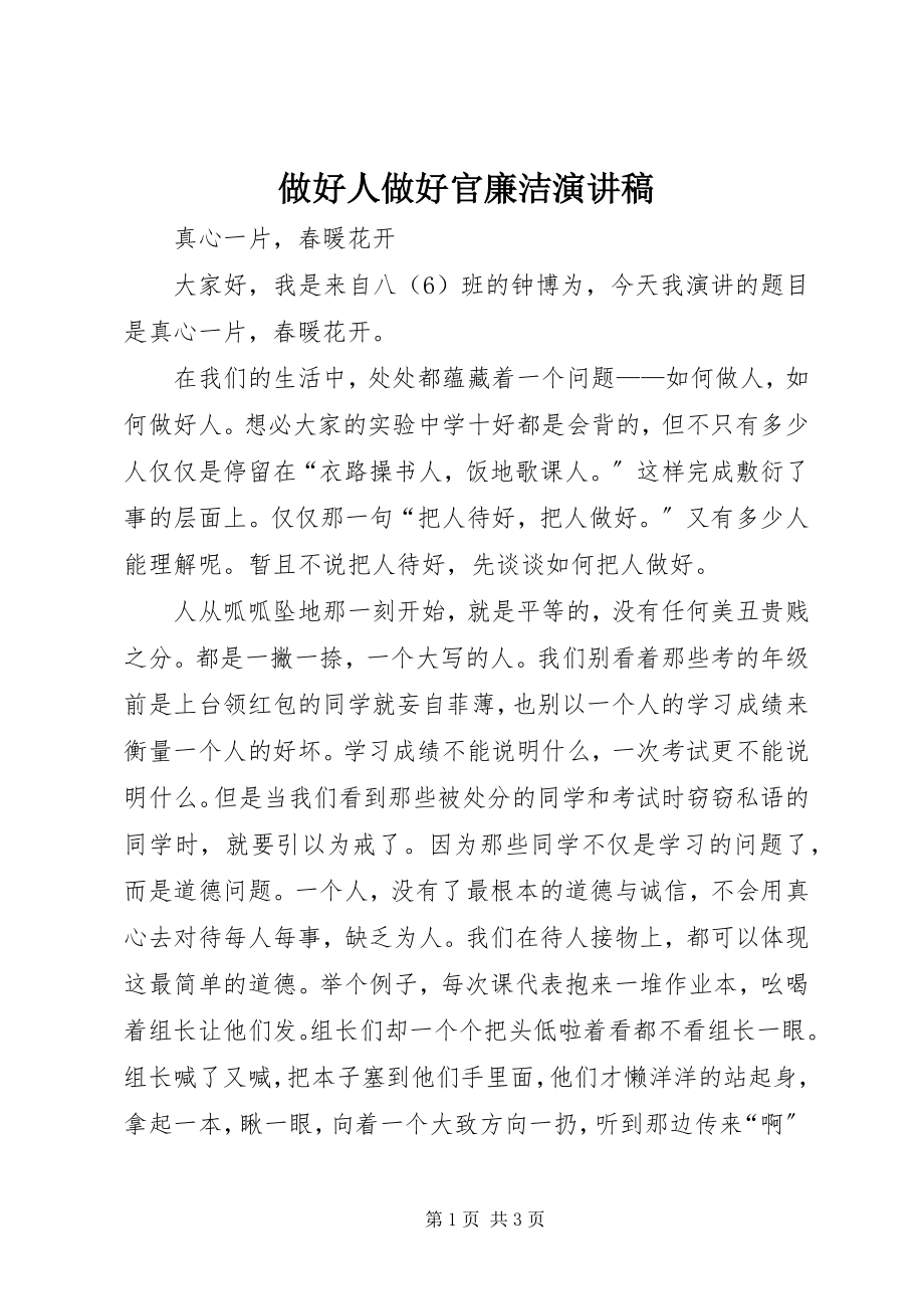 2023年做好人做好官廉洁演讲稿.docx_第1页