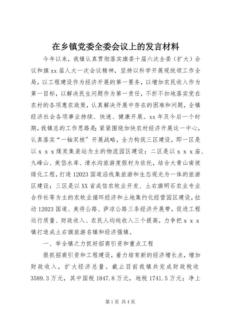 2023年在乡镇党委全委会议上的讲话材料.docx_第1页