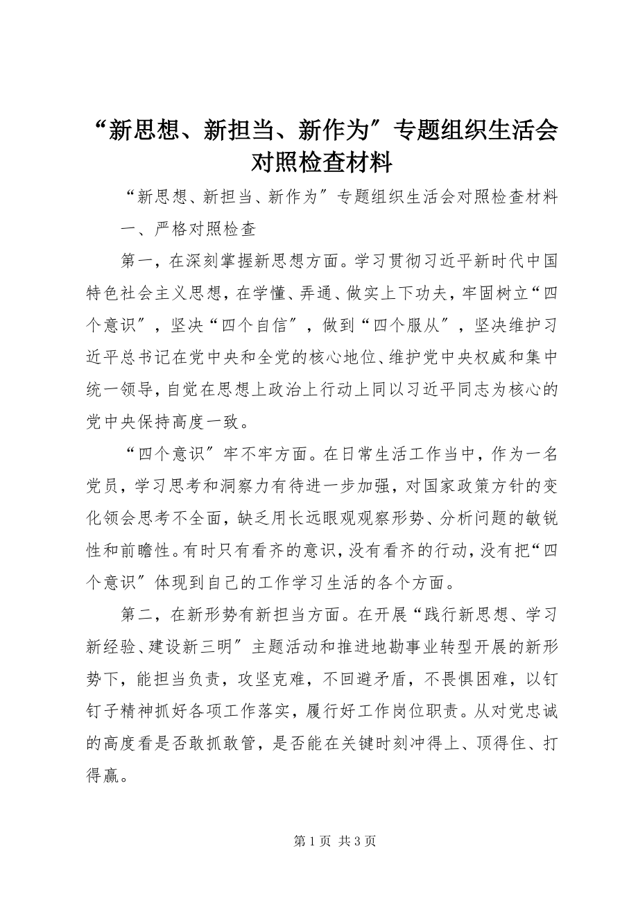 2023年新思想新担当新作为专题组织生活会对照检查材料.docx_第1页