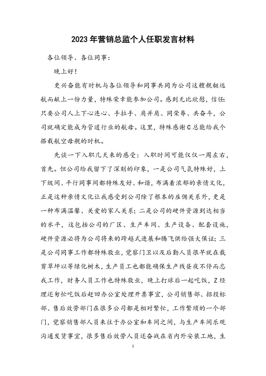 2023年营销总监个人任职发言材料.docx_第1页