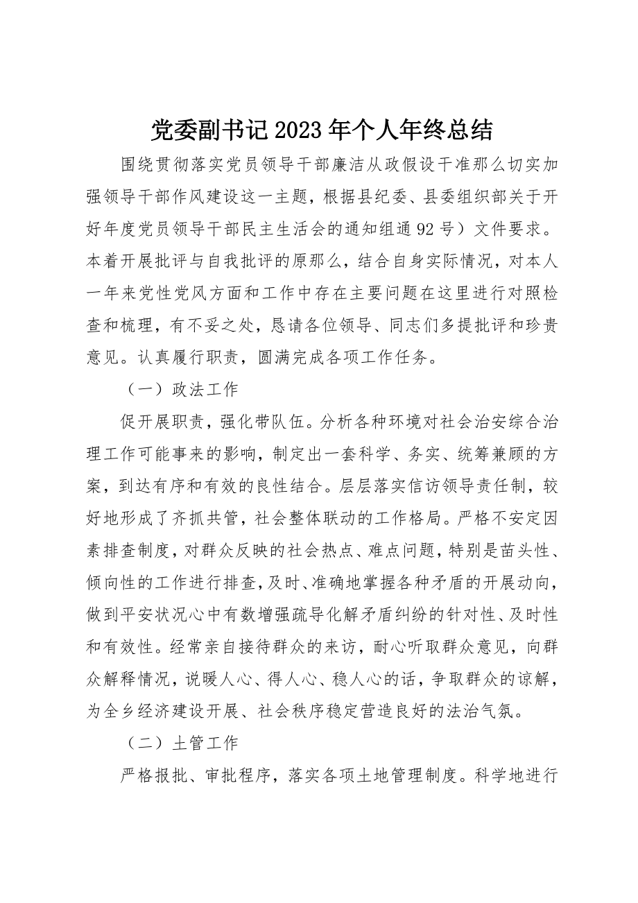 2023年党委副书记某年个人年终总结.docx_第1页