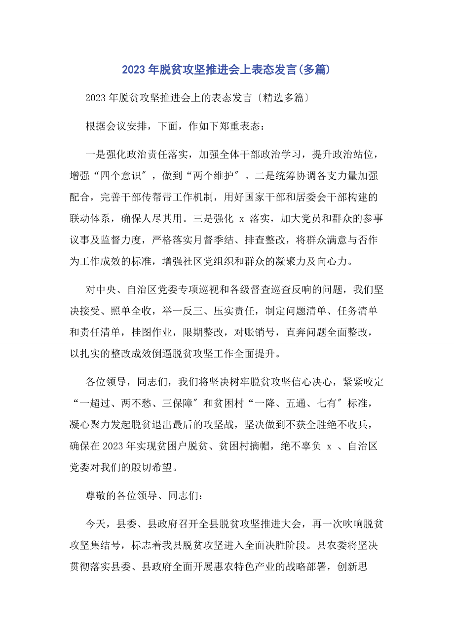 2023年脱贫攻坚推进会上表态发言.docx_第1页