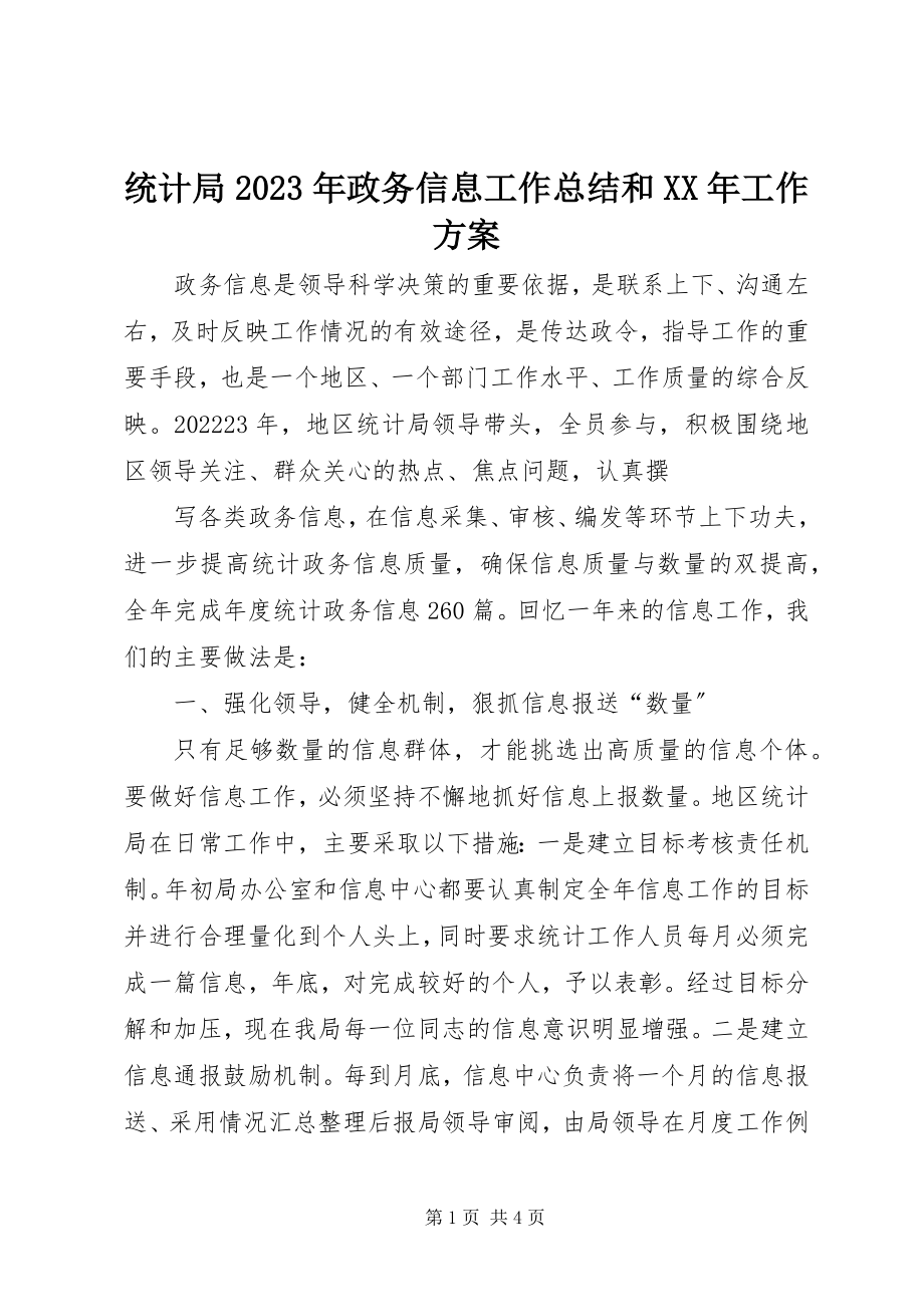 2023年统计局政务信息工作总结和工作计划2.docx_第1页