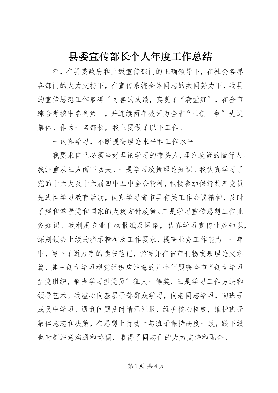 2023年县委宣传部长个人年度工作总结.docx_第1页