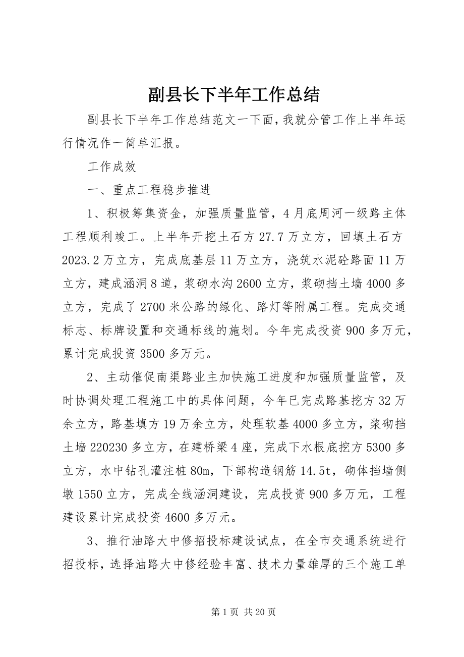 2023年副县长下半年工作总结.docx_第1页