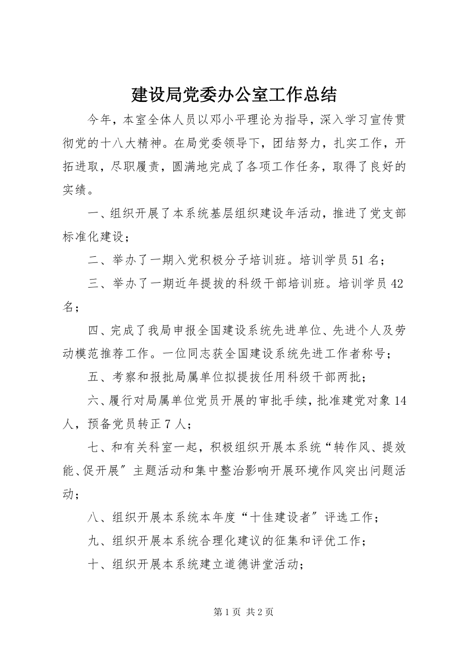 2023年建设局党委办公室工作总结.docx_第1页