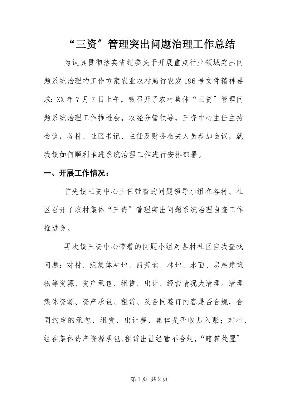 2023年三资管理突出问题治理工作总结.docx_第1页