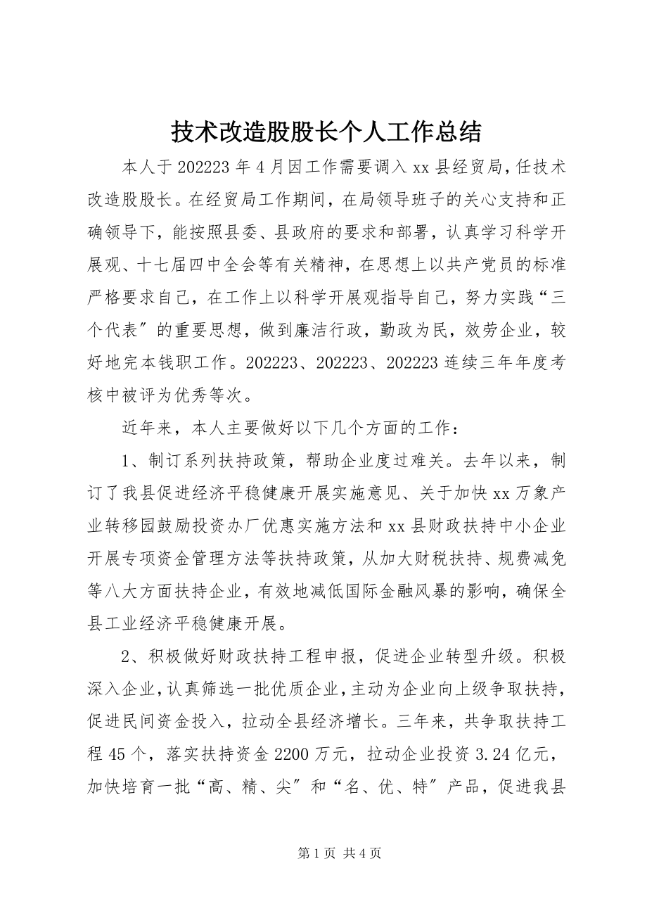 2023年技术改造股股长个人工作总结.docx_第1页