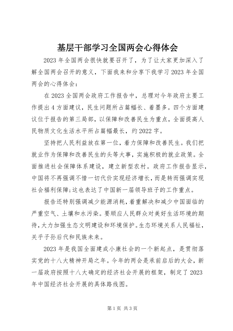 2023年基层干部学习全国两会心得体会.docx_第1页