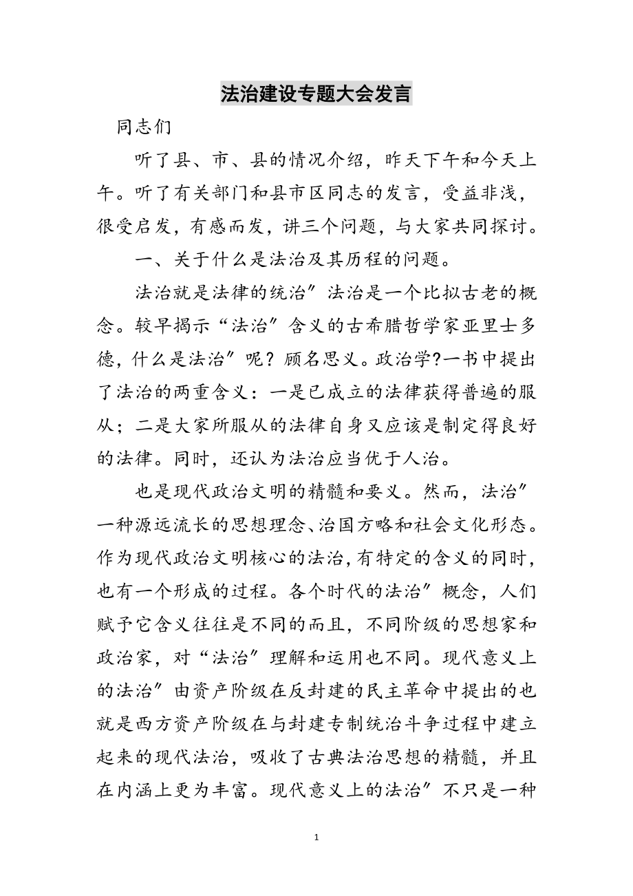 2023年法治建设专题大会发言范文.doc_第1页