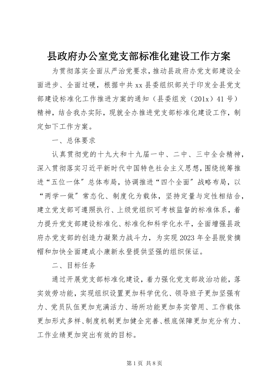 2023年县政府办公室党支部标准化建设工作计划.docx_第1页