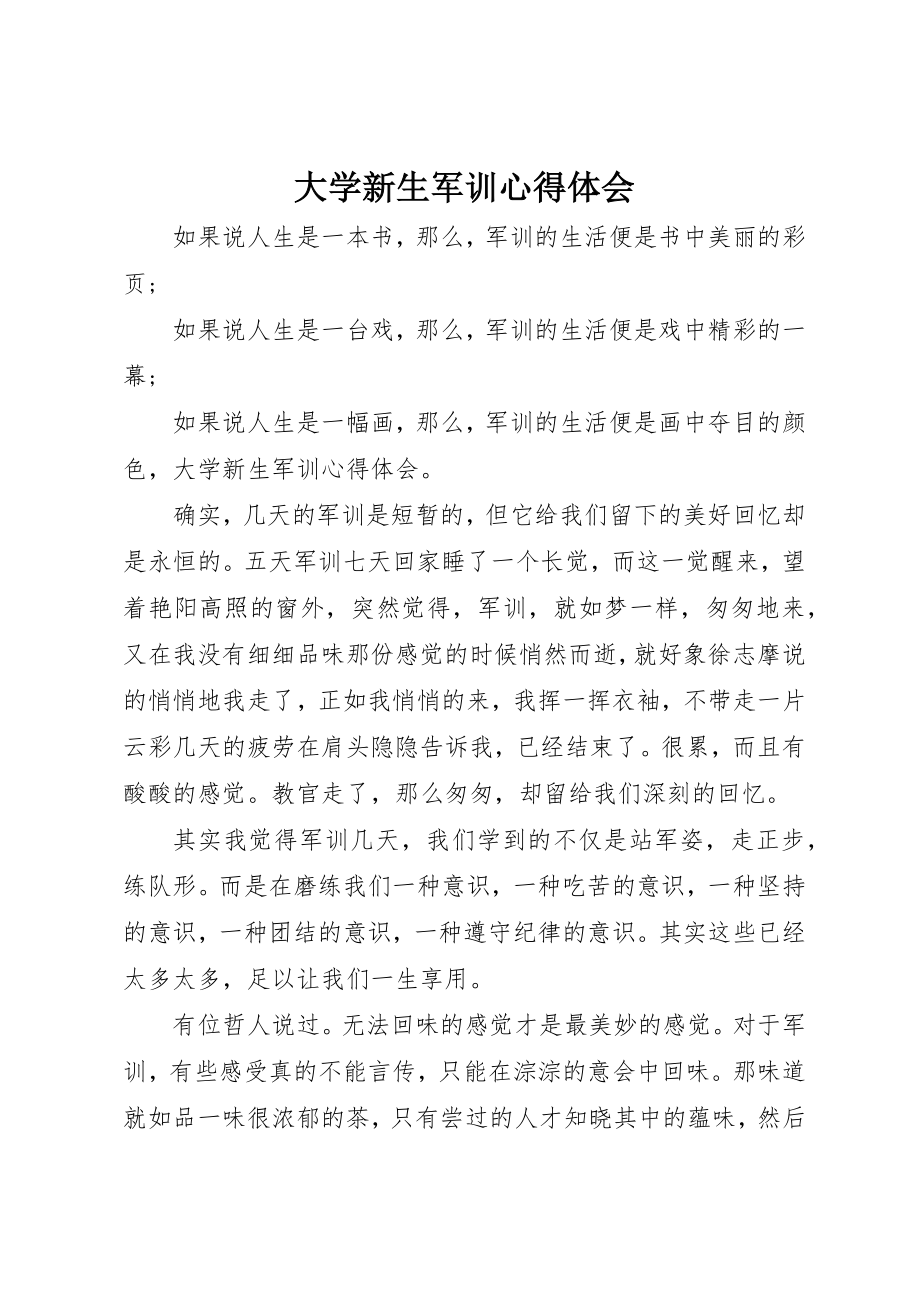 2023年大学新生军训心得体会.docx_第1页