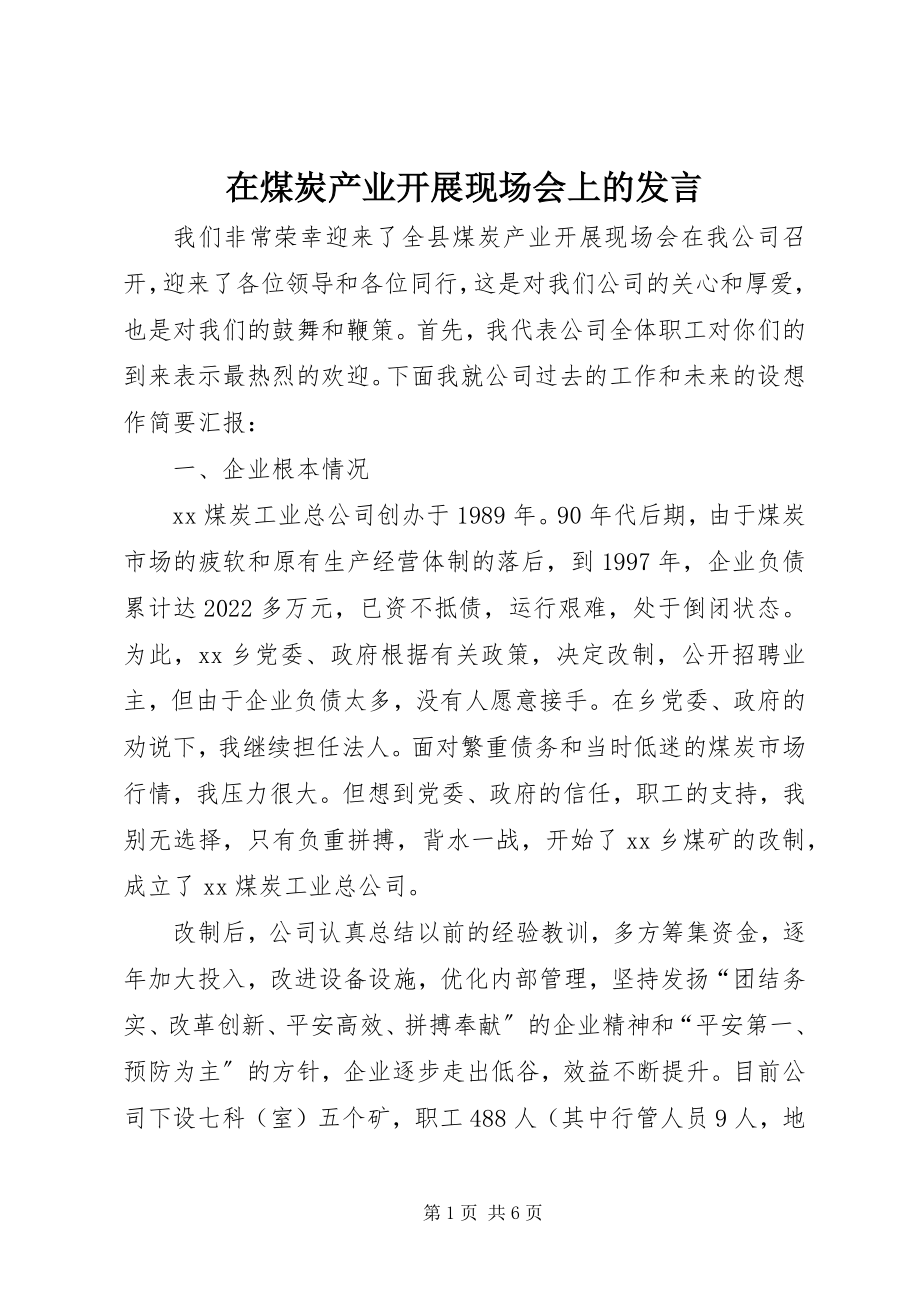 2023年在煤炭产业发展现场会上的讲话.docx_第1页