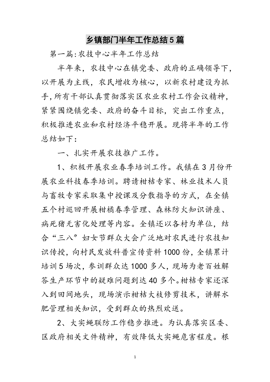 2023年乡镇部门半年工作总结5篇范文.doc_第1页