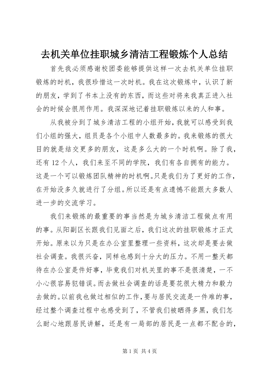 2023年去机关单位挂职城乡清洁工程锻炼个人总结.docx_第1页