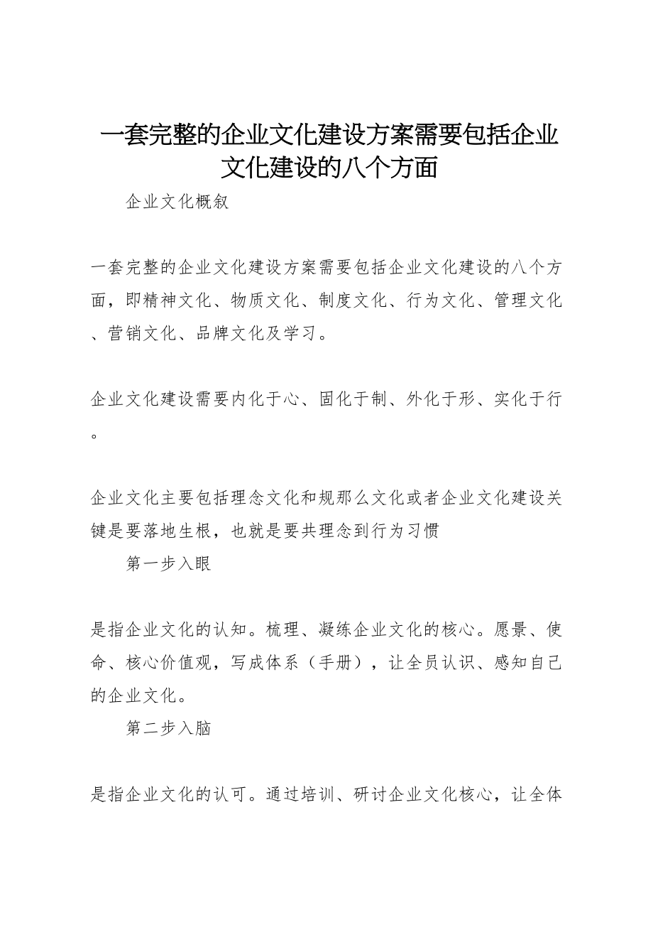 2023年一套完整的企业文化建设方案需要包括企业文化建设的八个方面 3.doc_第1页