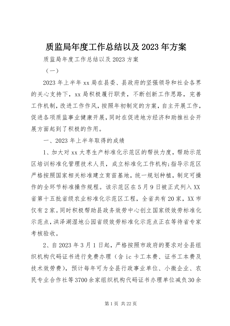 2023年质监局年度工作总结以及计划.docx_第1页