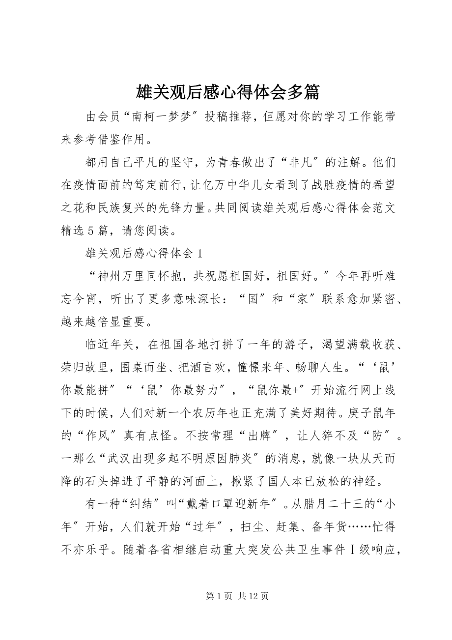 2023年《雄关》观后感心得体会多篇新编.docx_第1页