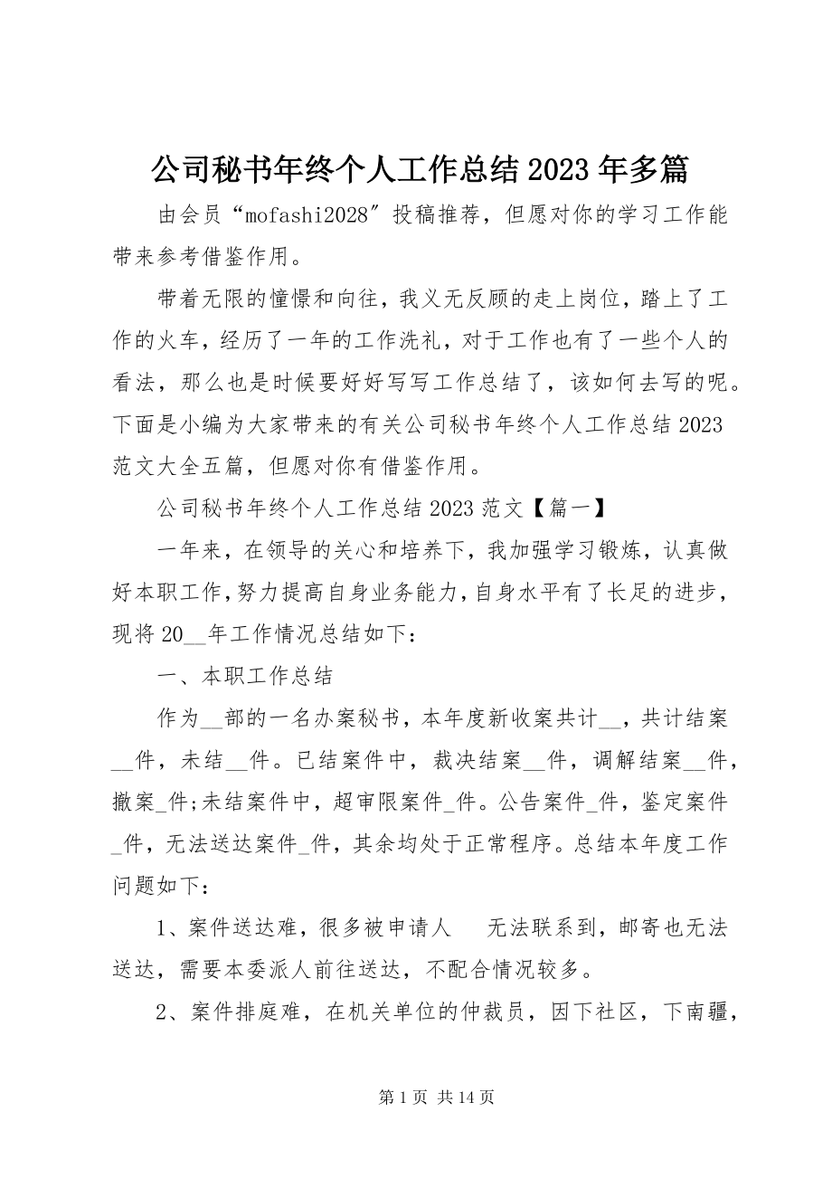 2023年公司秘书年终个人工作总结某年多篇.docx_第1页