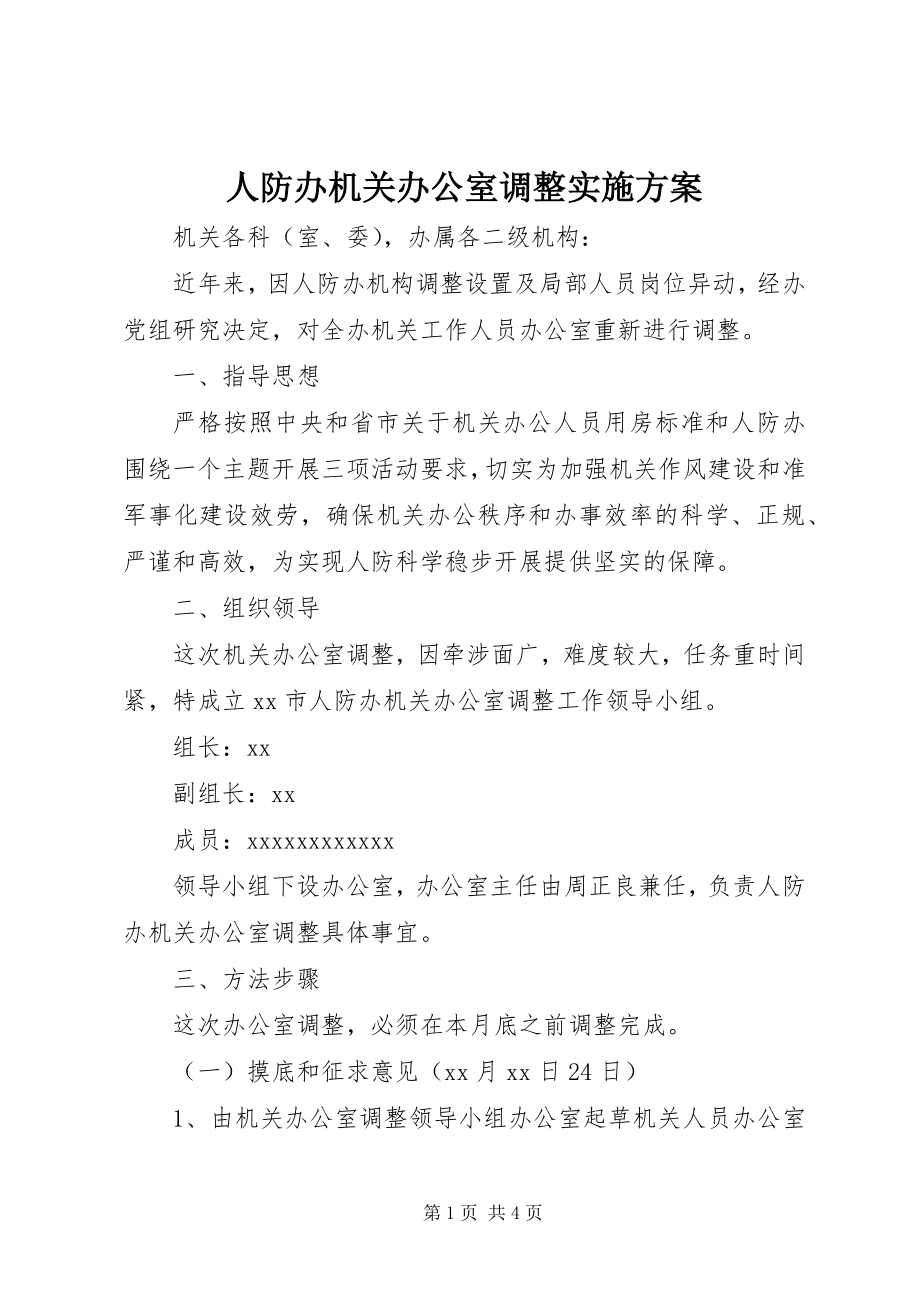 2023年人防办机关办公室调整实施方案.docx_第1页