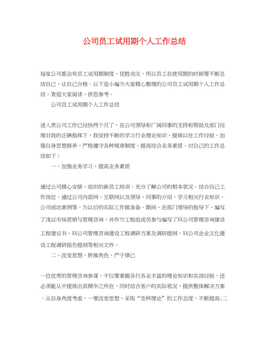 2023年公司员工试用期个人工作总结.docx_第1页