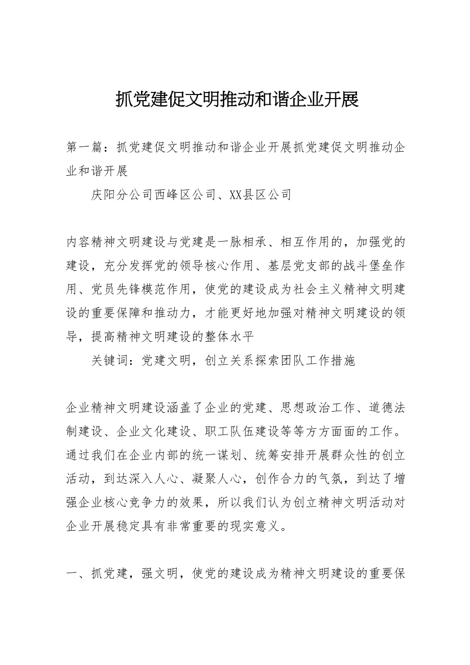 2023年抓党建促文明推动和谐企业发展.doc_第1页