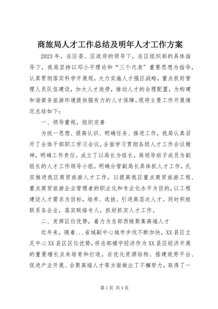 2023年商旅局人才工作总结及明年人才工作计划.docx_第1页