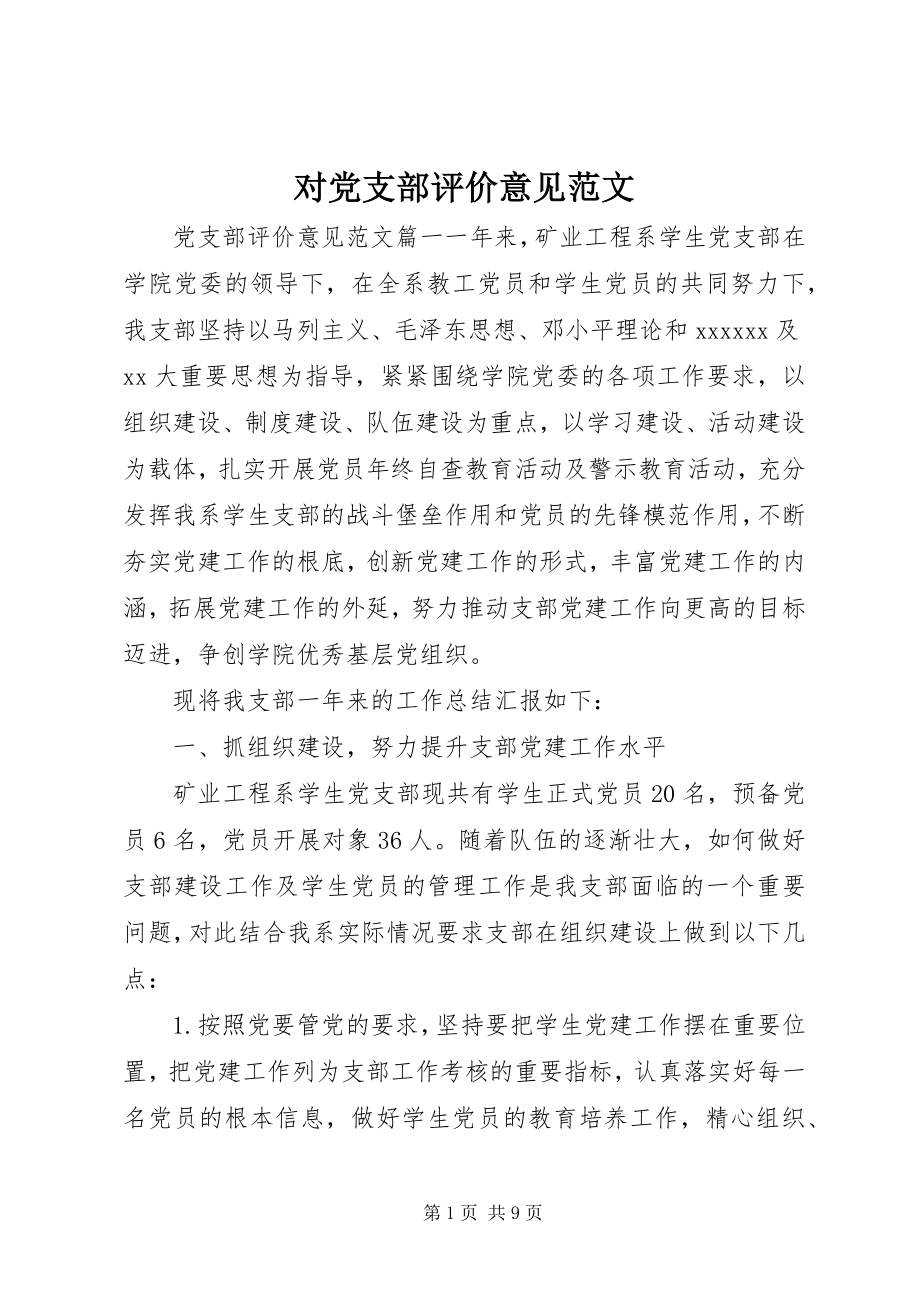 2023年对党支部评价意见2.docx_第1页