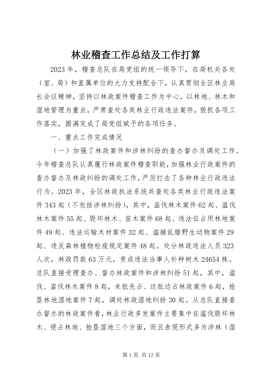 2023年林业稽查工作总结及工作打算.docx_第1页