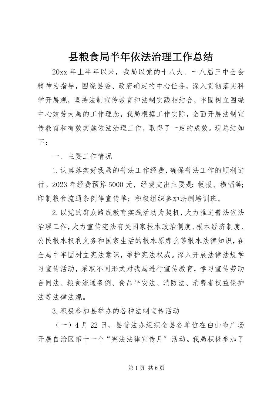 2023年县粮食局半年依法治理工作总结.docx_第1页