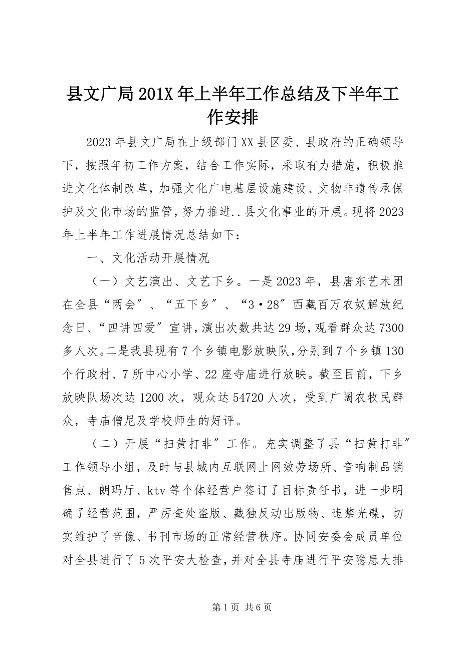 2023年县文广局上半年工作总结及下半年工作安排.docx_第1页