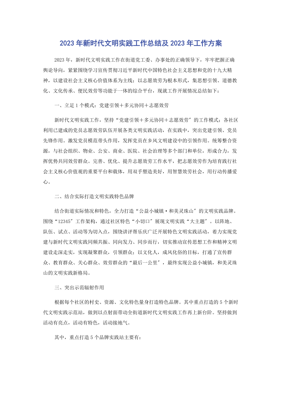 2023年新时代文明实践工作总结及工作计划.docx_第1页