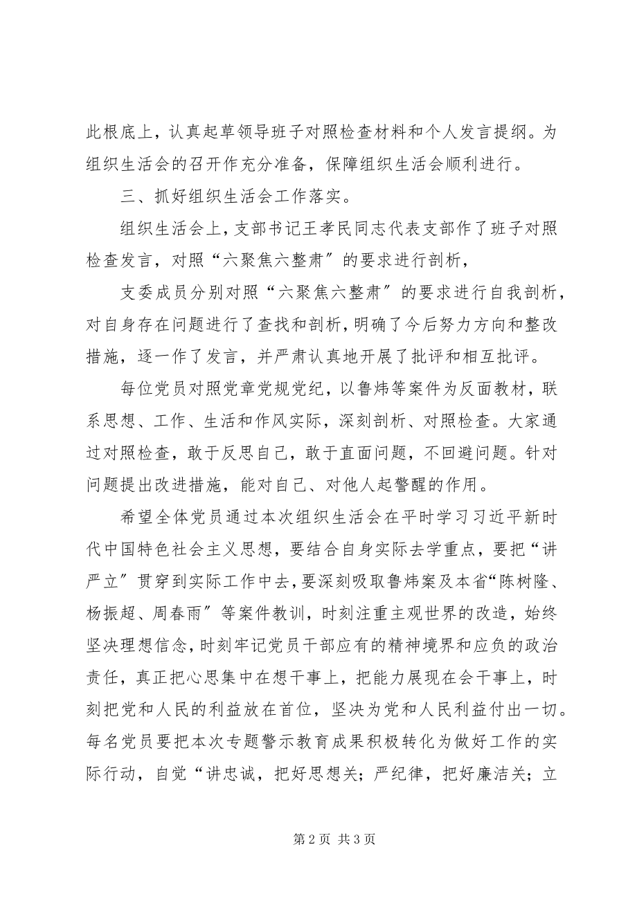 2023年六聚焦六整肃组织生活会活动总结.docx_第2页