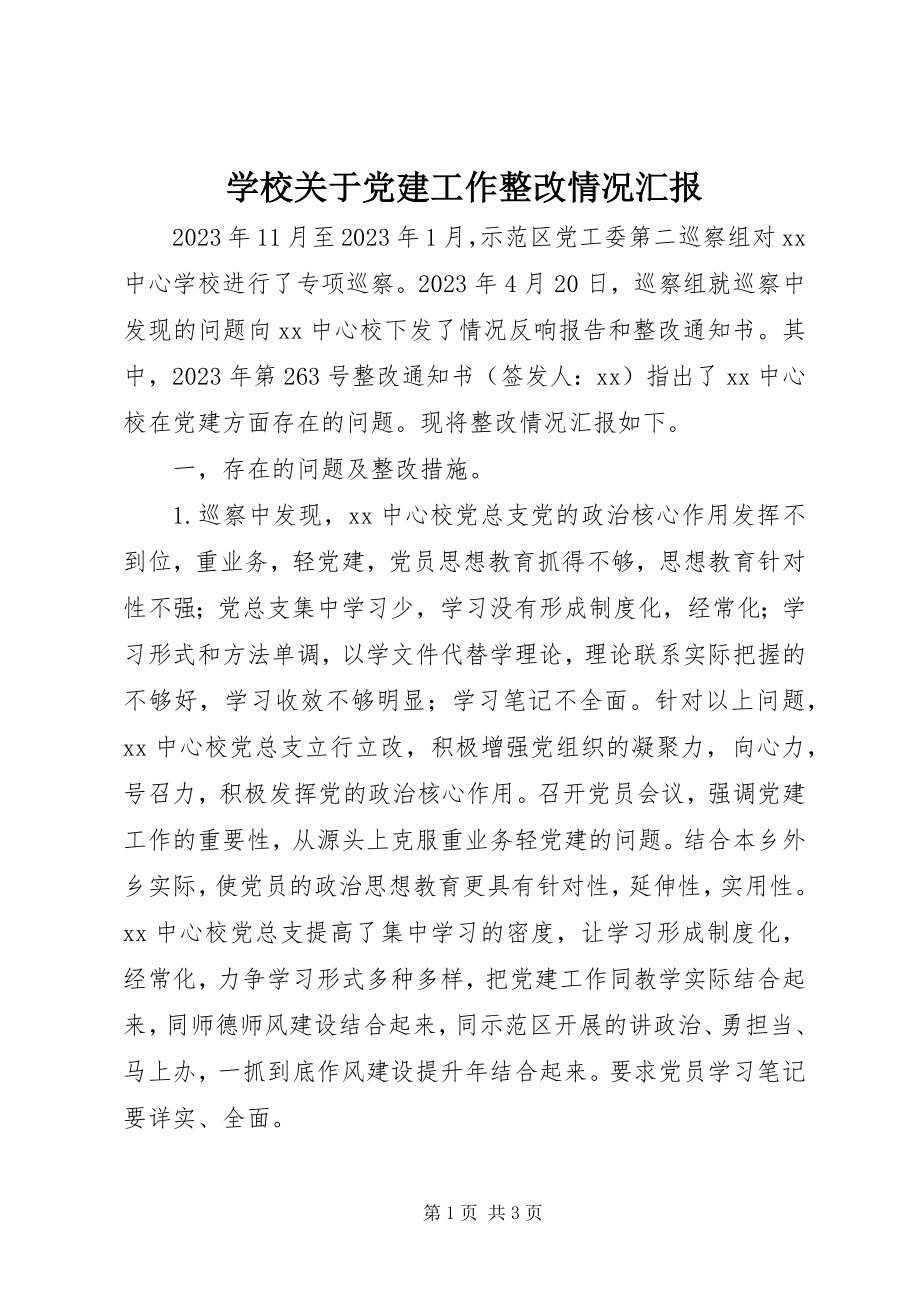 2023年学校关于党建工作整改情况汇报.docx_第1页