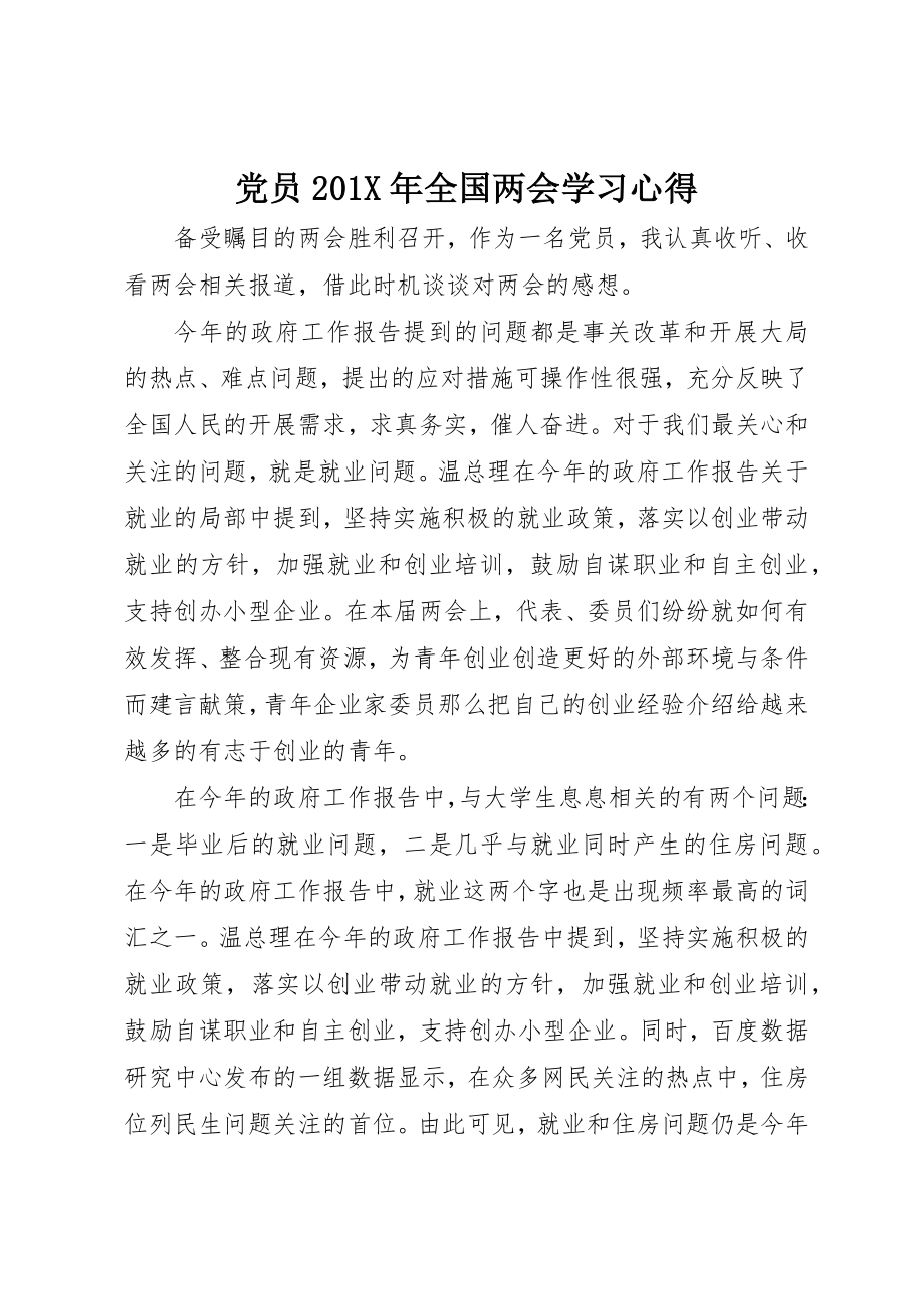 2023年党员全国两会学习心得.docx_第1页