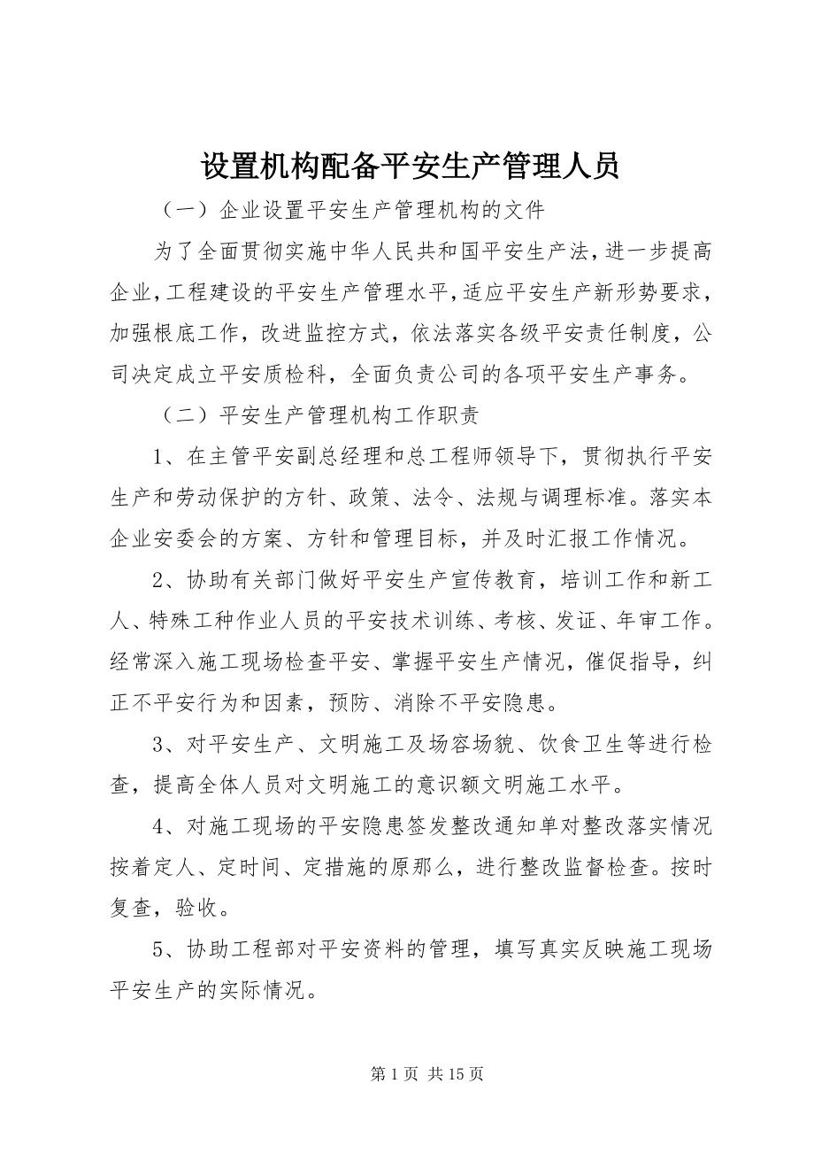 2023年设置机构配备安全生产管理人员.docx_第1页