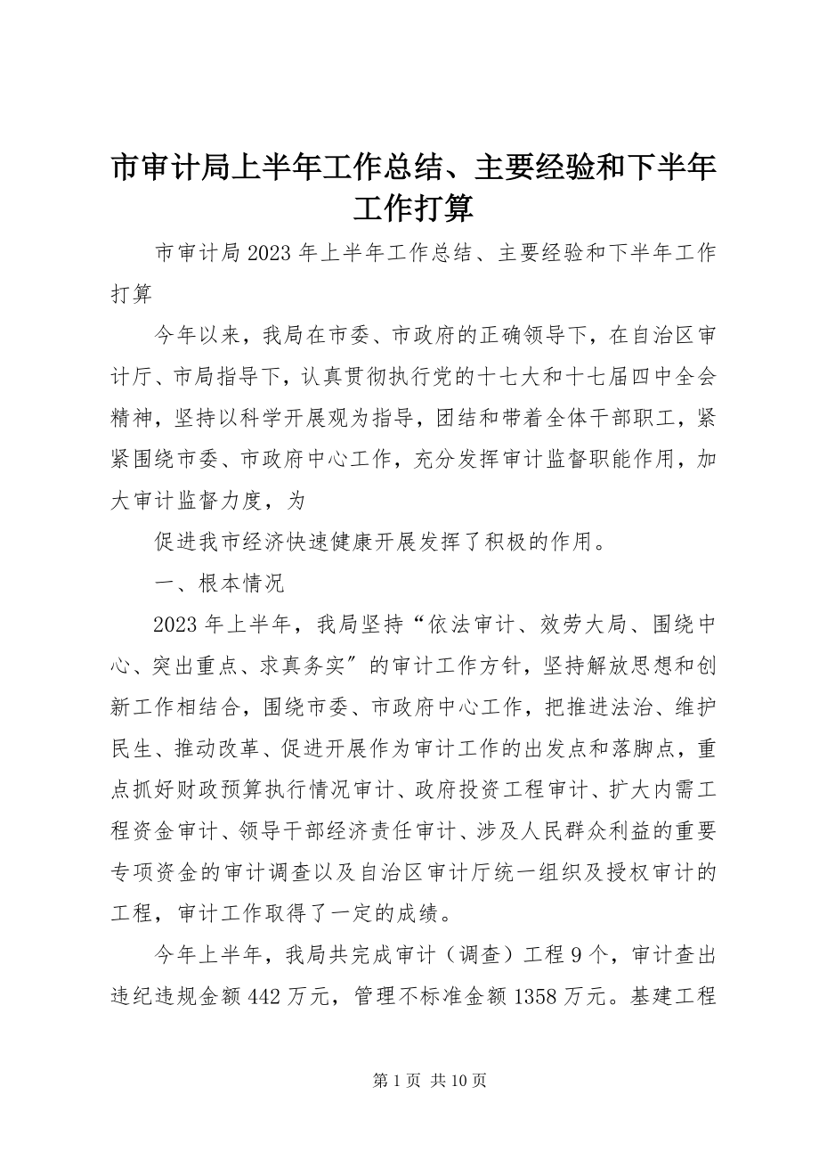 2023年市审计局上半年工作总结主要经验和下半年工作打算.docx_第1页