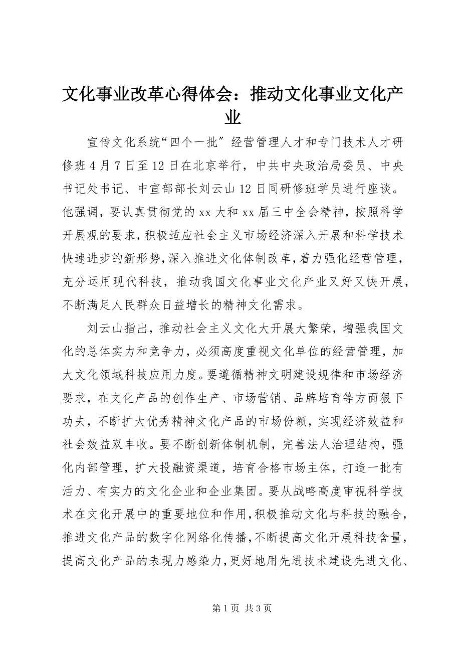 2023年文化事业改革心得体会推动文化事业文化产业.docx_第1页