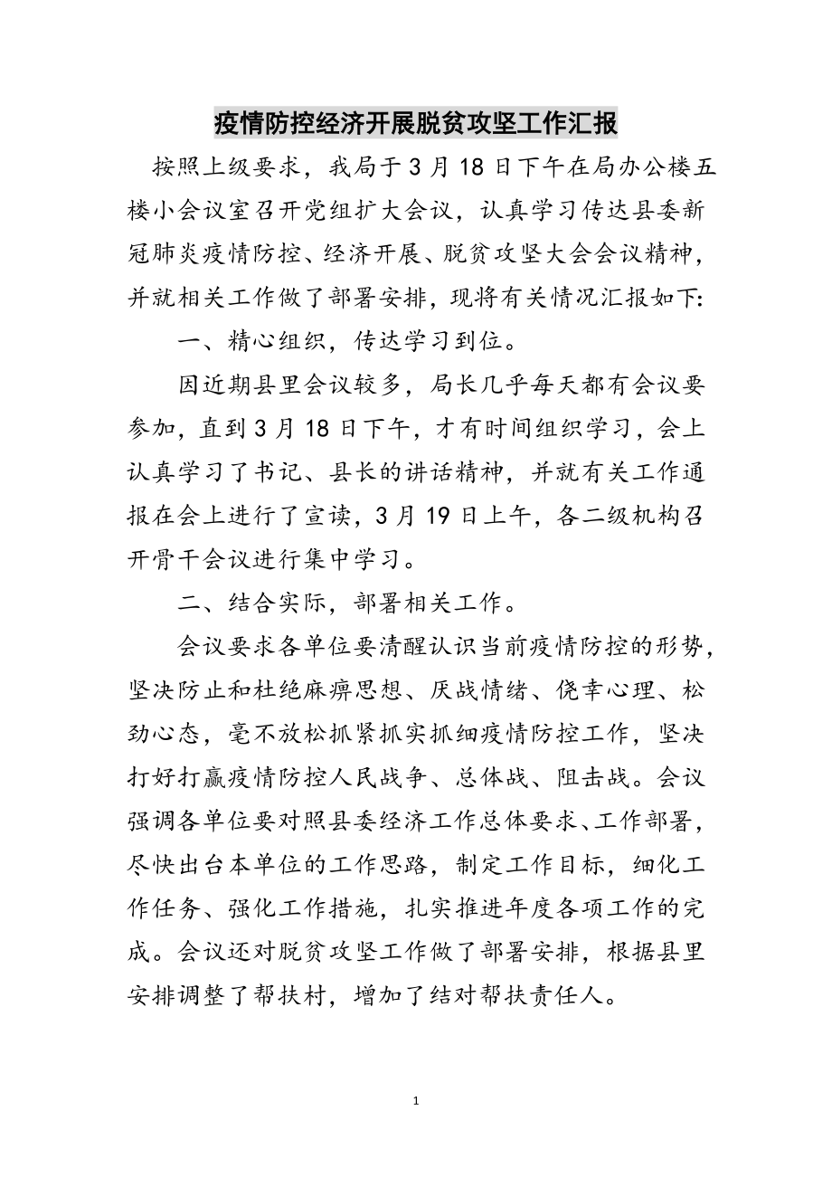 2023年疫情防控经济发展脱贫攻坚工作汇报范文.doc_第1页