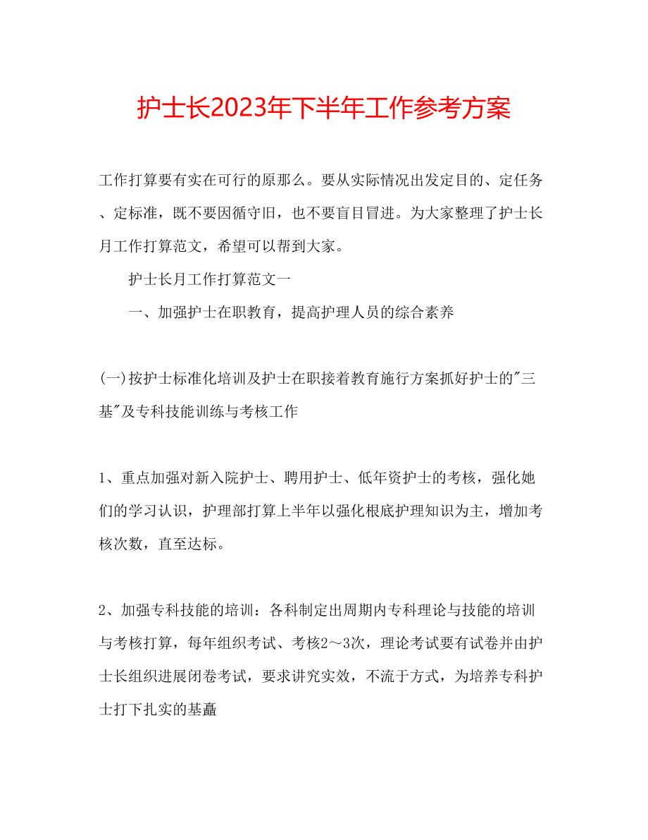 2023年护士长下半工作计划.docx_第1页