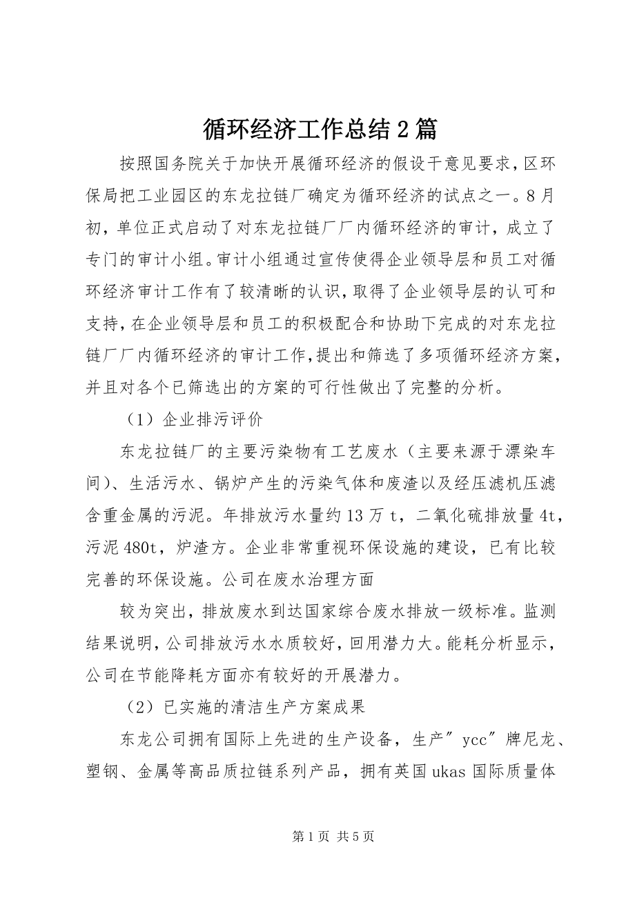 2023年循环经济工作总结2篇.docx_第1页